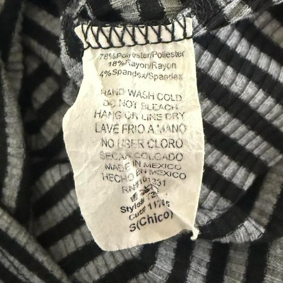 Charlotte Russe Grey and Black Striped Bell Sleeve Crop Top Crew Neck Blouse - Picture 4 of 4